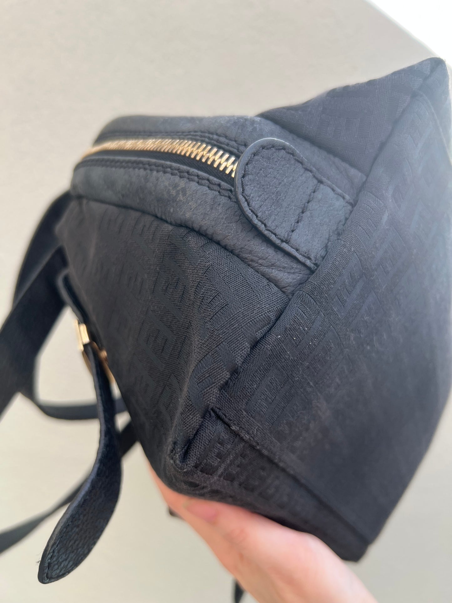 Pre-loved Mulitclasps Black Canvas and Leather Fendi Baguette Shoulder Bag