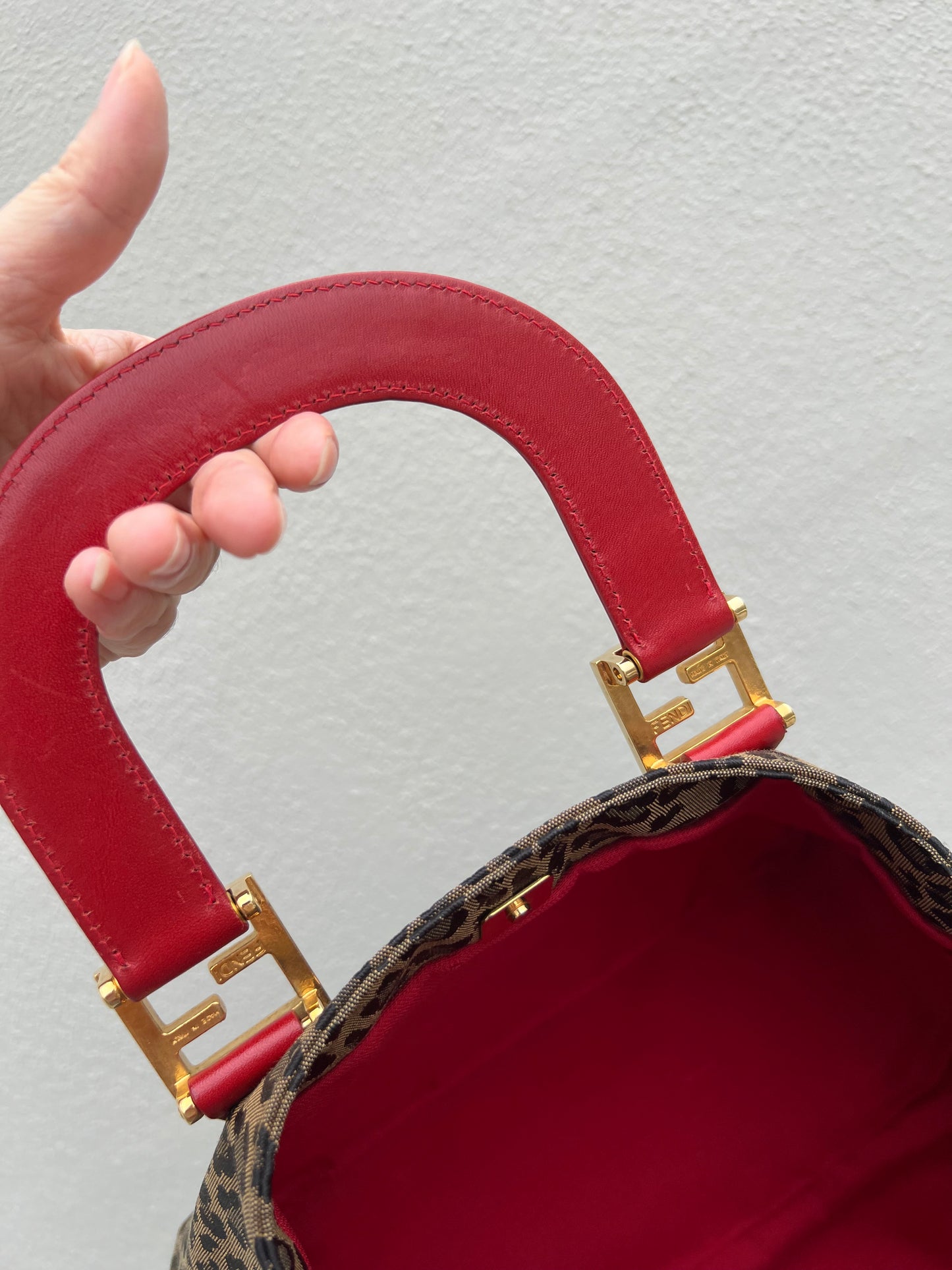 Pre-loved Fendi Leopard Print Tote Bag with Red Handles
