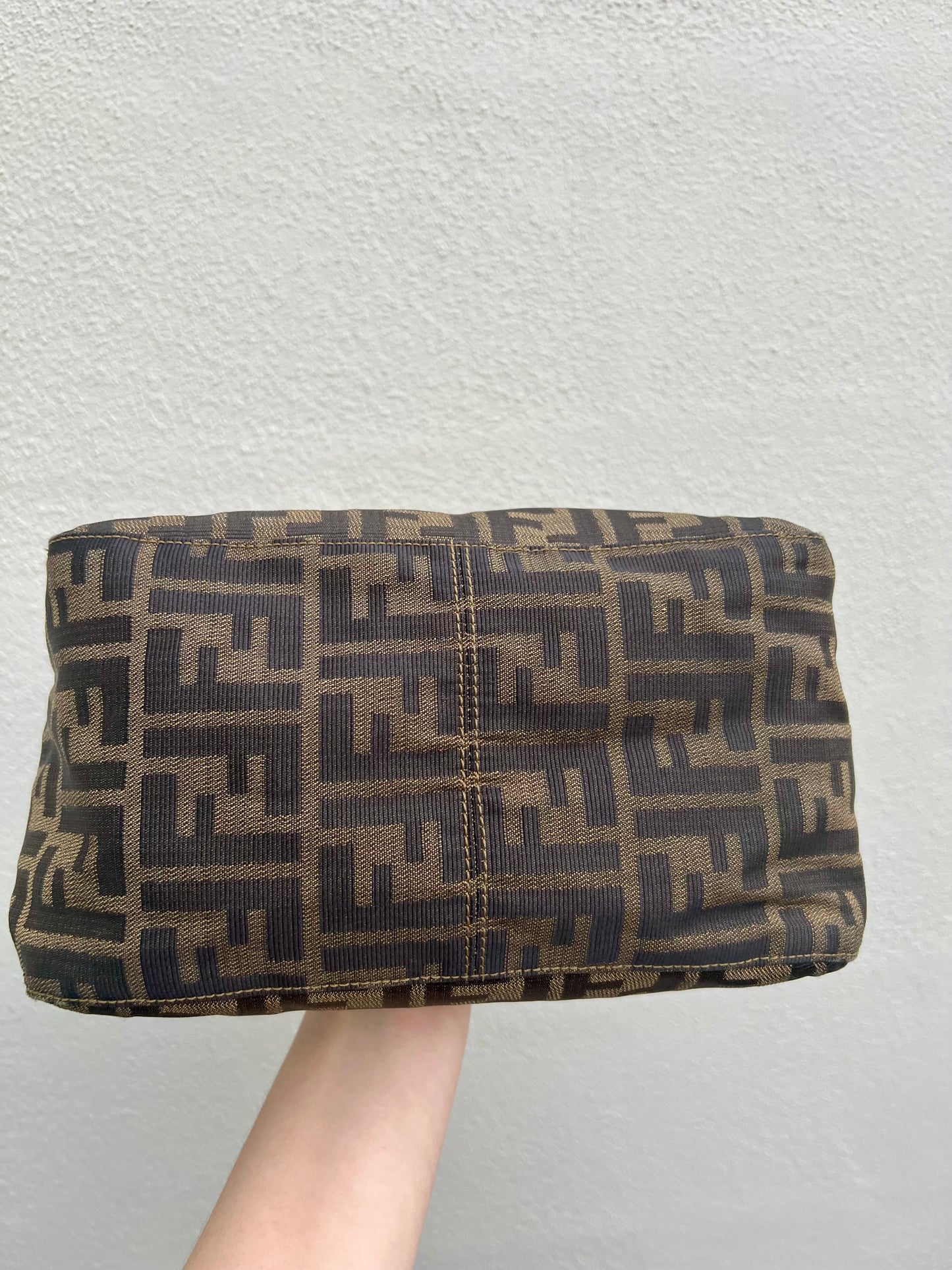 Pre-loved Fendi Zucca Double Flap Baguette Shoulder Bag