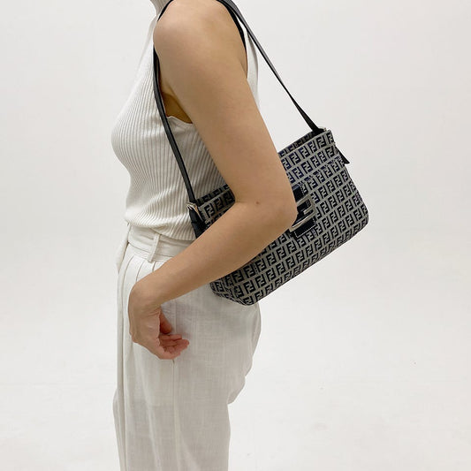 Pre-loved Fendi Monogram FF Mama Forever Baguette Flap Navy Blue