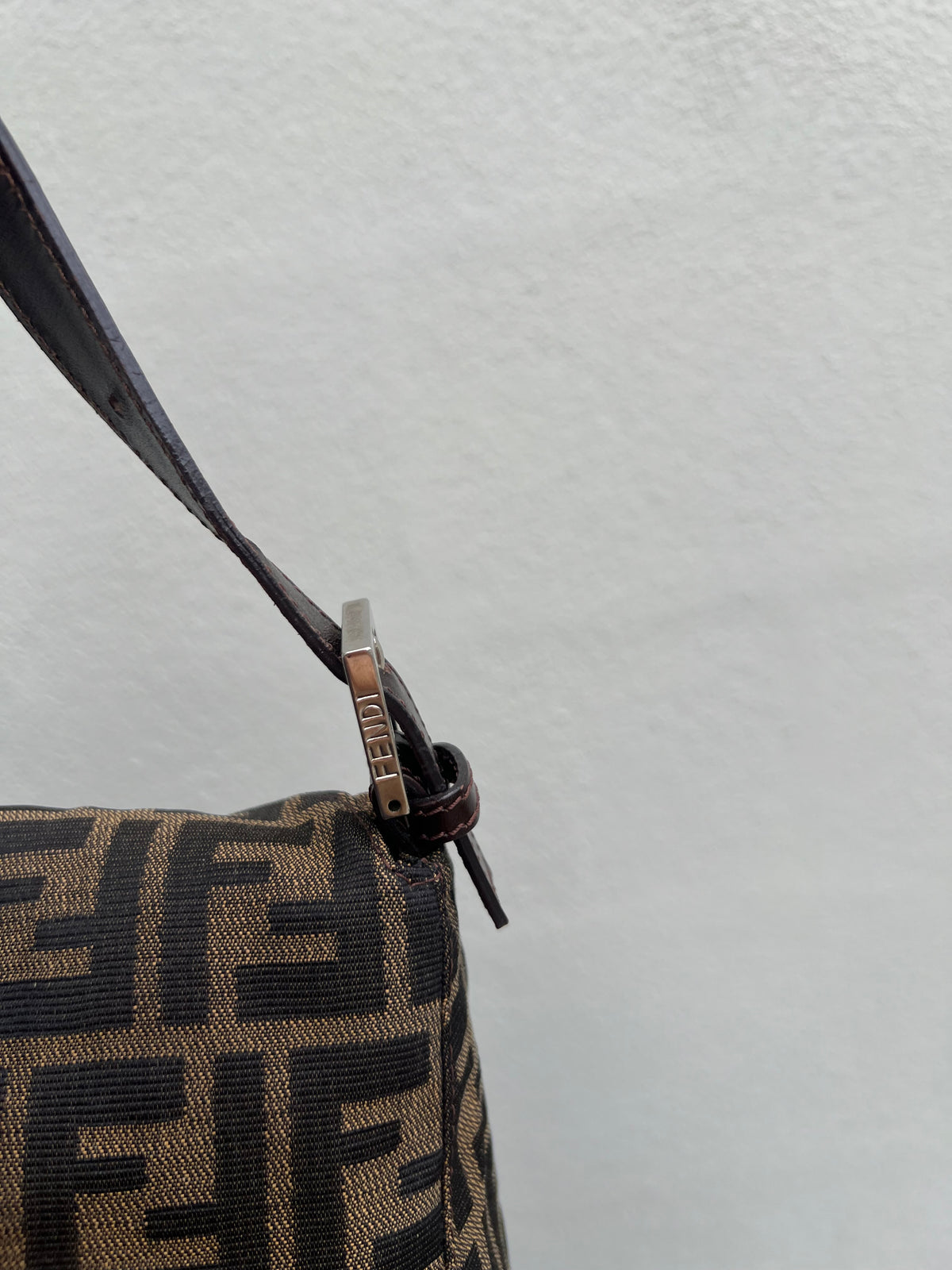 Pre-loved Fendi Zucca Double Flap Baguette Shoulder Bag