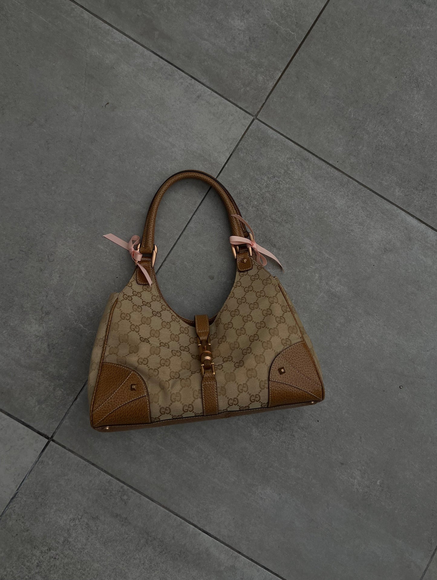 Pre-Loved Gucci GG Canvas Nailhead Jackie Bardot Medium