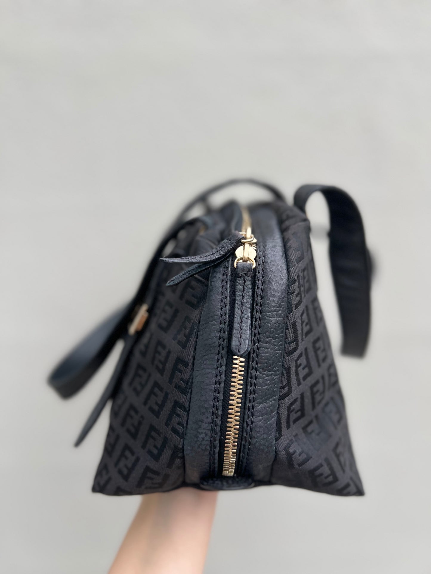 Pre-loved Fendi Baguette Mulitpocket Black Canvas and Leather Shoulder Bag