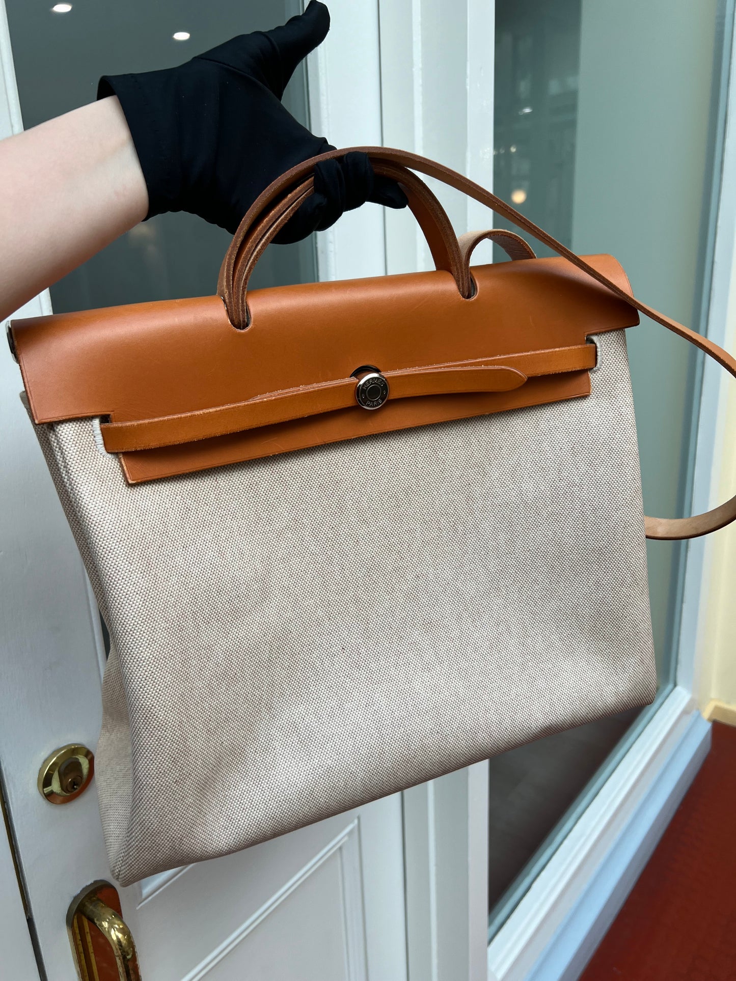 Pre-loved Hermès Vintage Herbag Crossbody Bag Beige 1998