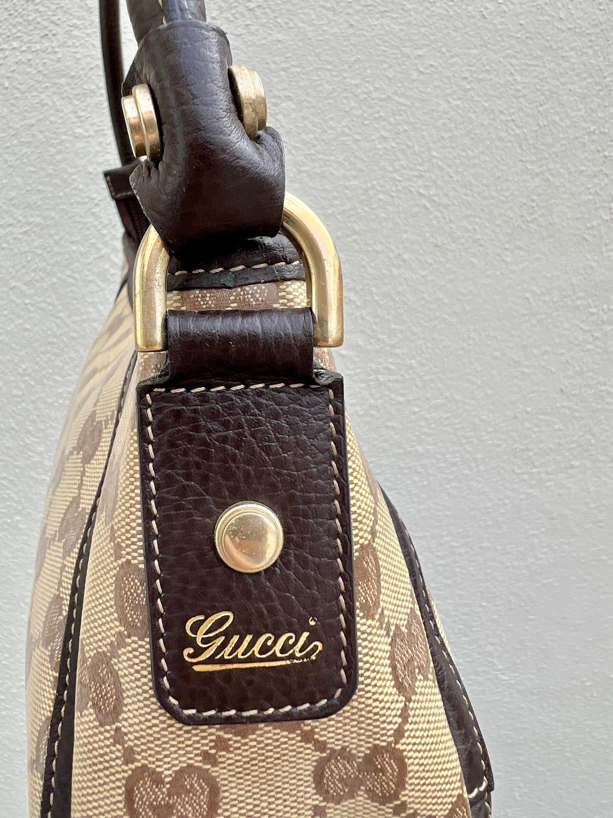 Pre-loved Gucci Crystal Coating GG Canvas Abbey Demi Hobo D-Ring Pochette
