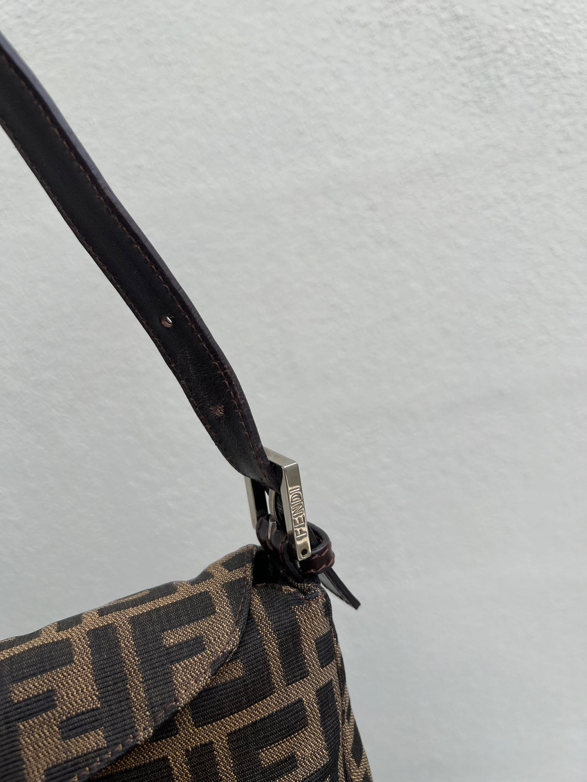 Pre-loved Fendi Zucca Double Flap Baguette Shoulder Bag
