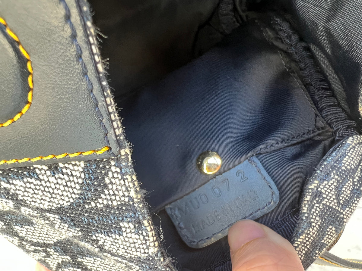 Pre-loved Christian Dior Navy Blue Logo Canvas Small Satchel Tote Bag