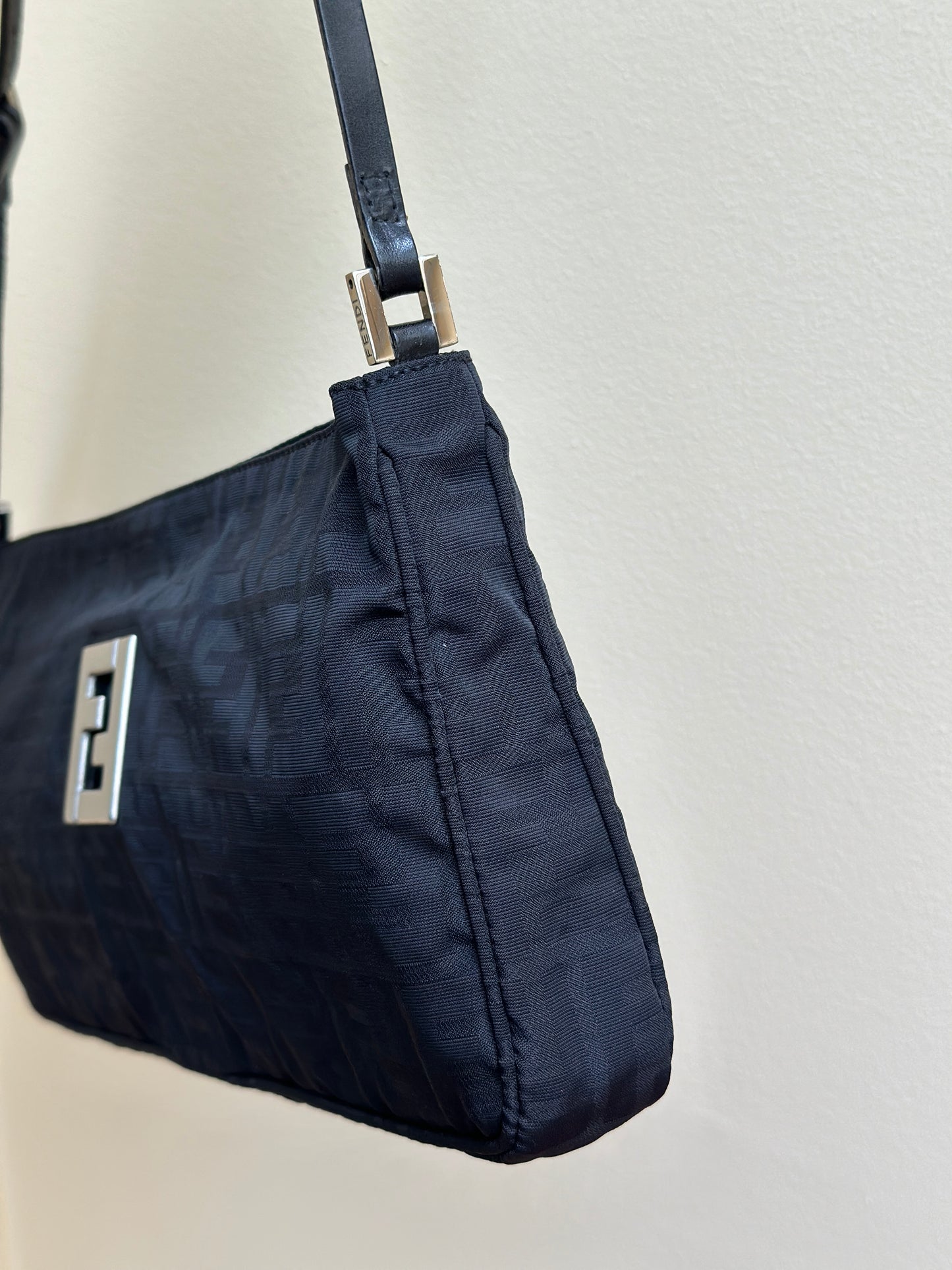 Pre-loved Fendi Zucco Print Hobo Shoulder Bag Black