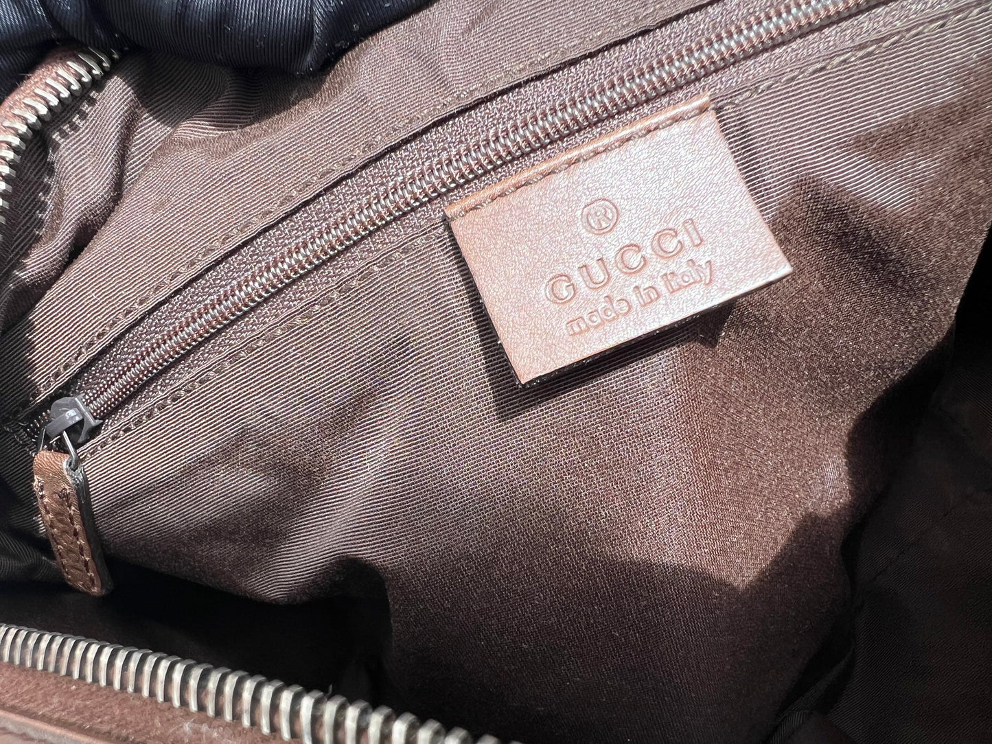 Pre- loved Gucci Beige/Brown GG Canvas and Leather Boston Bag