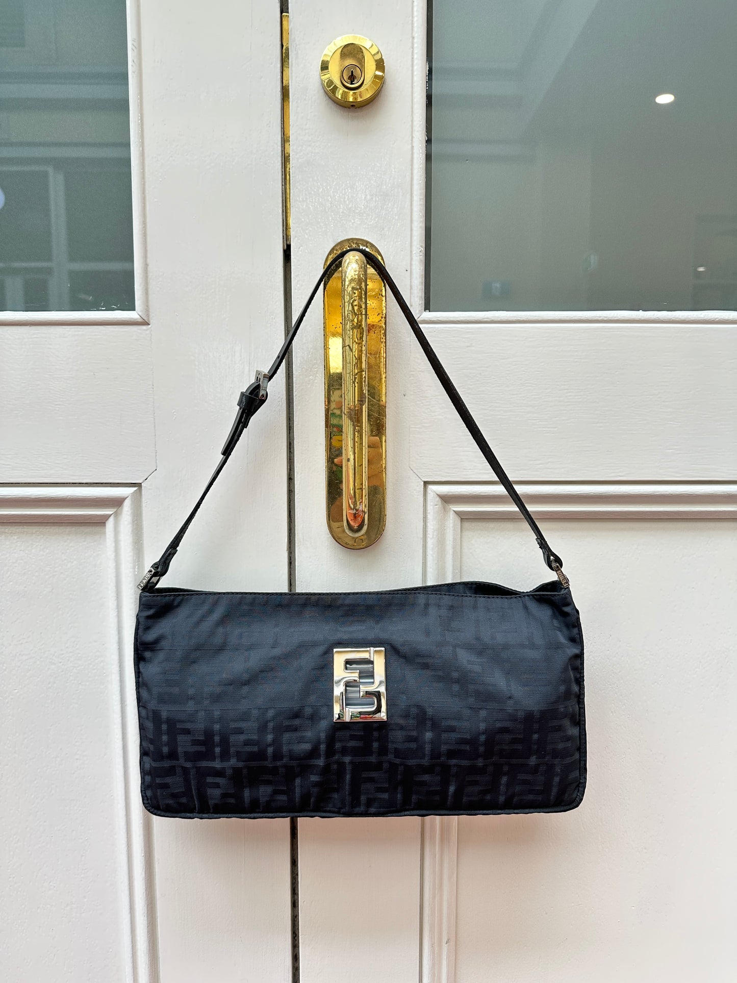 Pre-loved Fendi Zucco Print Hobo Shoulder Bag Black