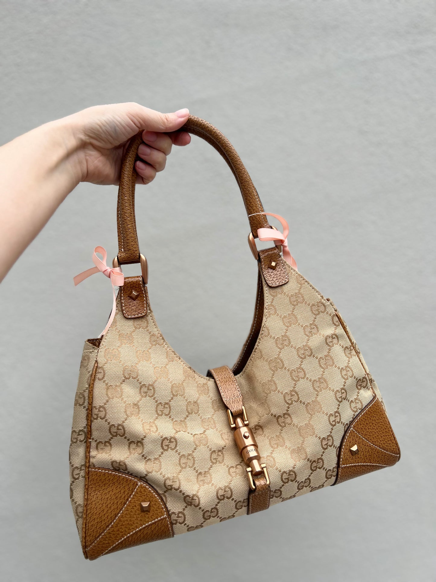 Pre-Loved Gucci GG Canvas Nailhead Jackie Bardot Medium