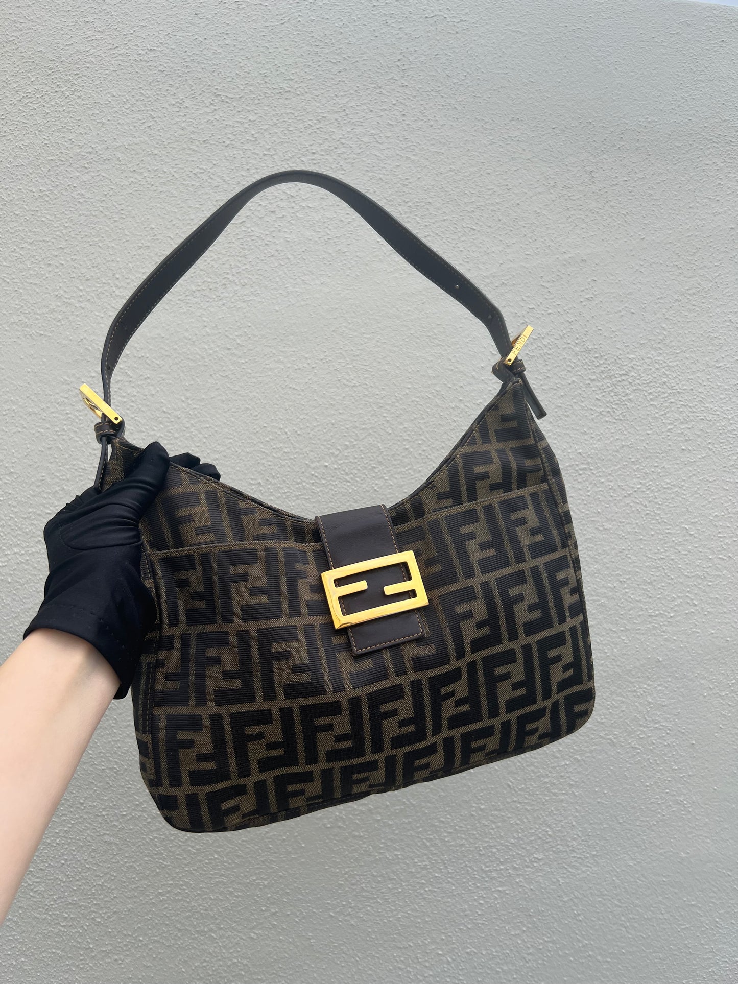 Pre-loved FENDI Zucca Canvas Mamma Croissant Baguette Shoulder Bag