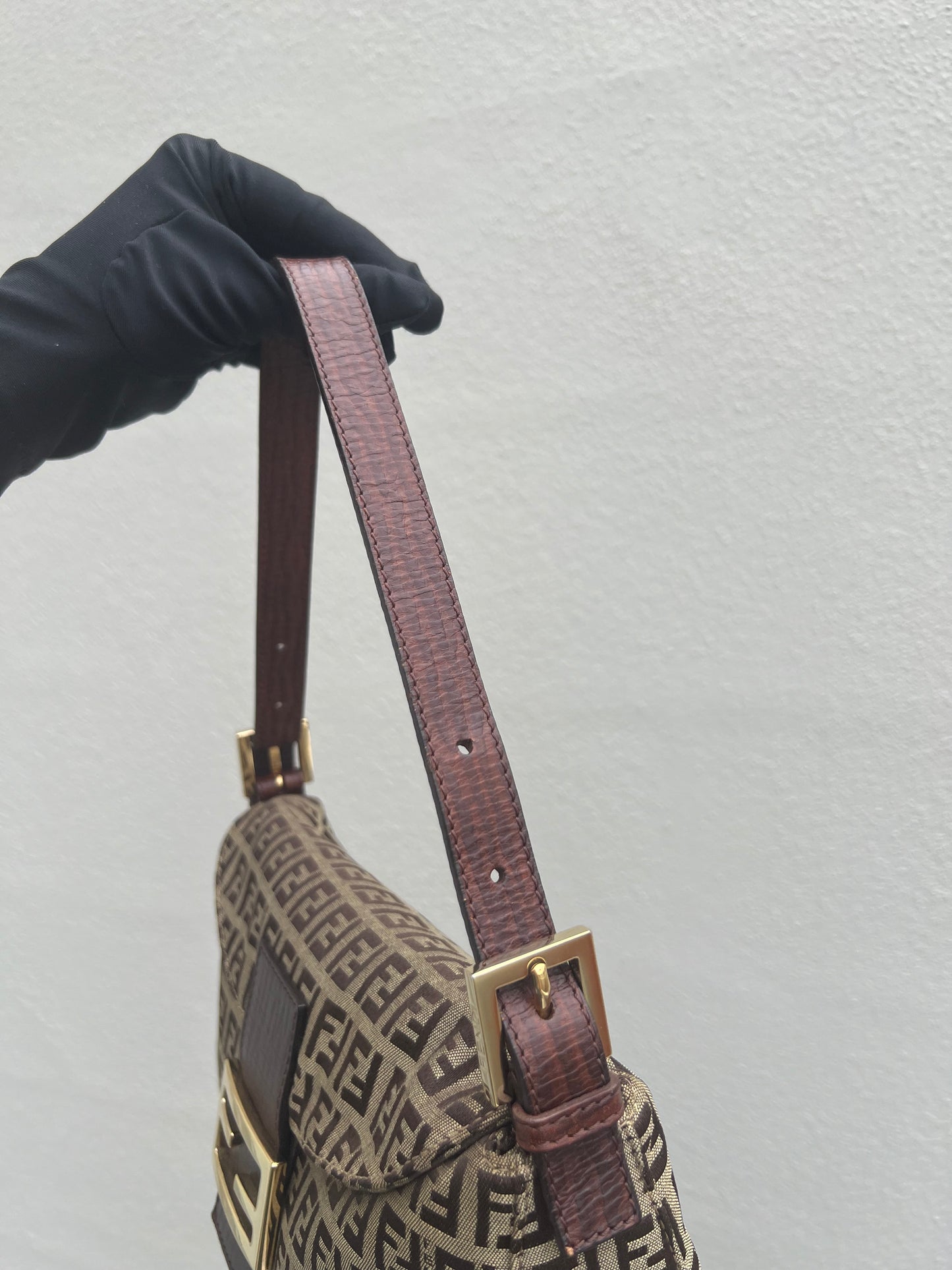 Pre-loved Fendi Vintage Zucchino Pattern Baguette Handbag Brown