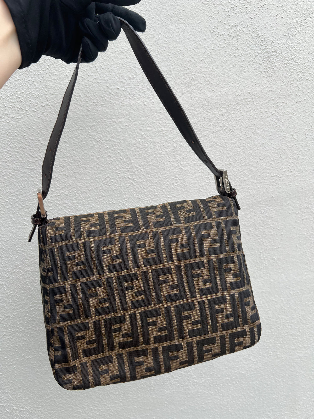 Pre-loved Fendi Zucca Double Flap Baguette Shoulder Bag