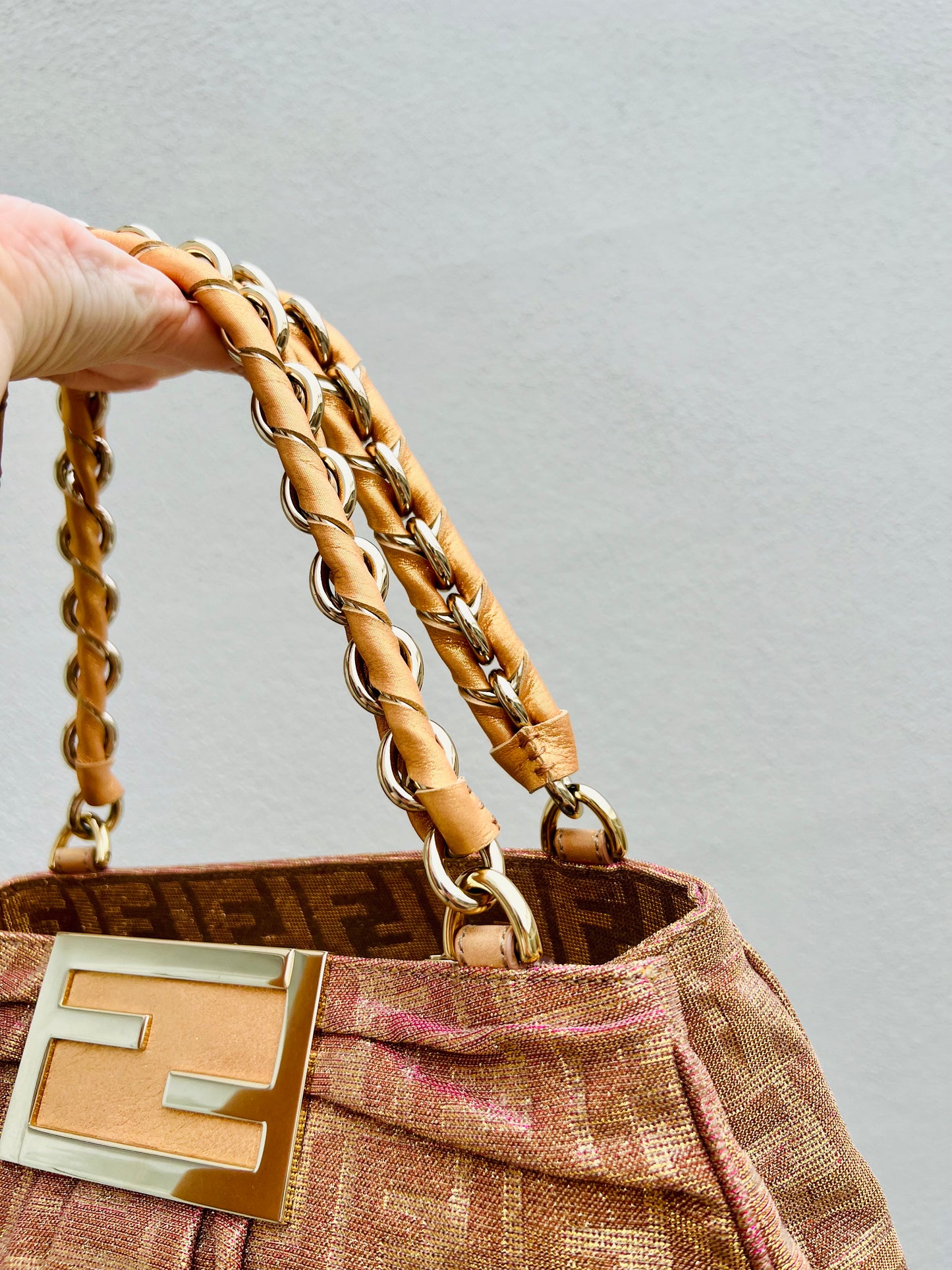 Pre-loved Fendi Metallic FF Zucca Small Mia Gold-tone Tote Handbag