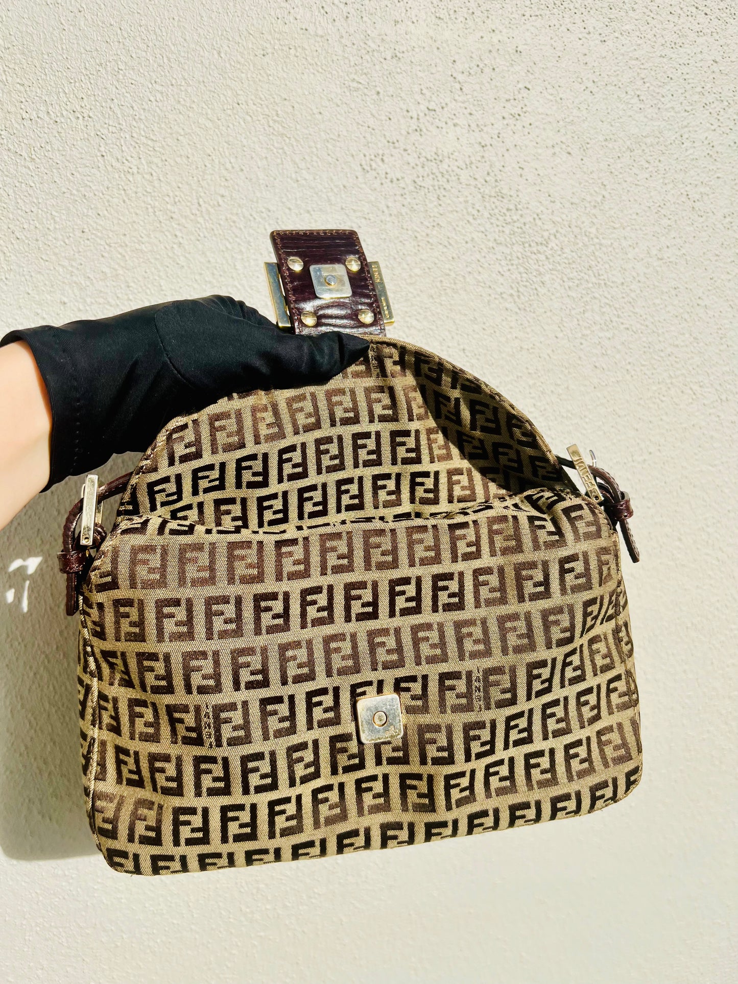 Pre-loved Fendi Vintage Zucchino Pattern Baguette Handbag Brown