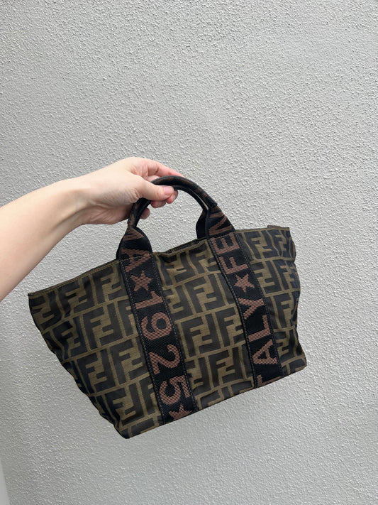 Pre-loved FENDI Zucca Canvas 1925 Tote Tobacco Hand Bag Brown