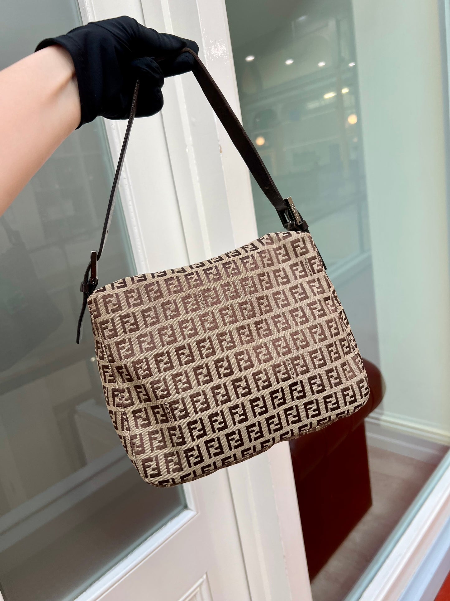 Pre-loved Fendi
20th Century Zucchino Canvas Double Flap Mamma Shoulder Bag