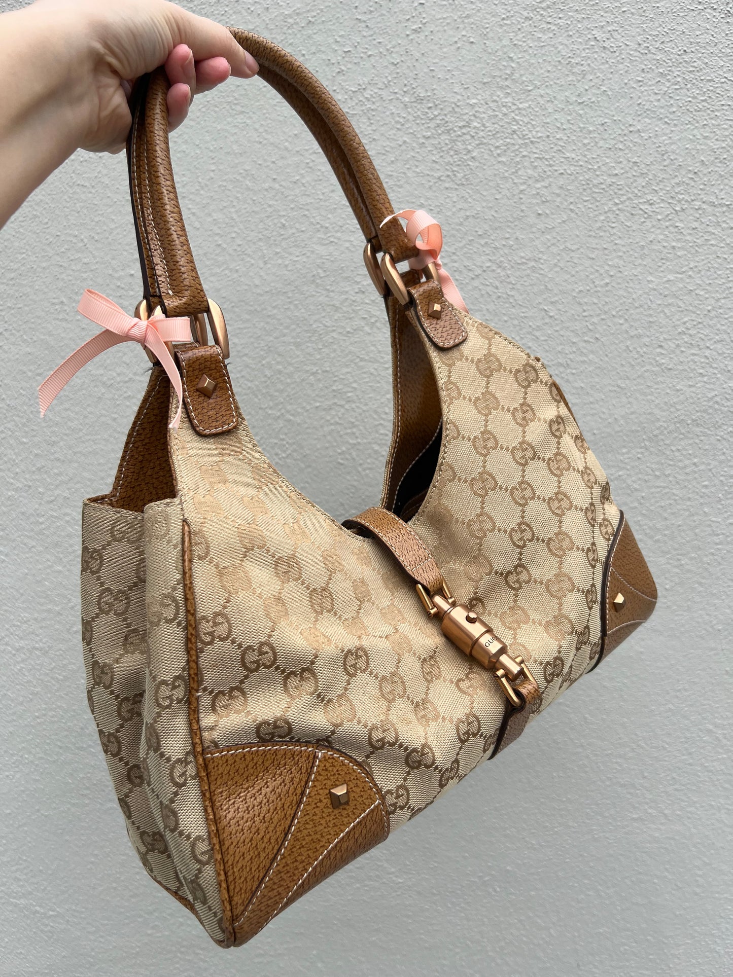 Pre-Loved Gucci GG Canvas Nailhead Jackie Bardot Medium