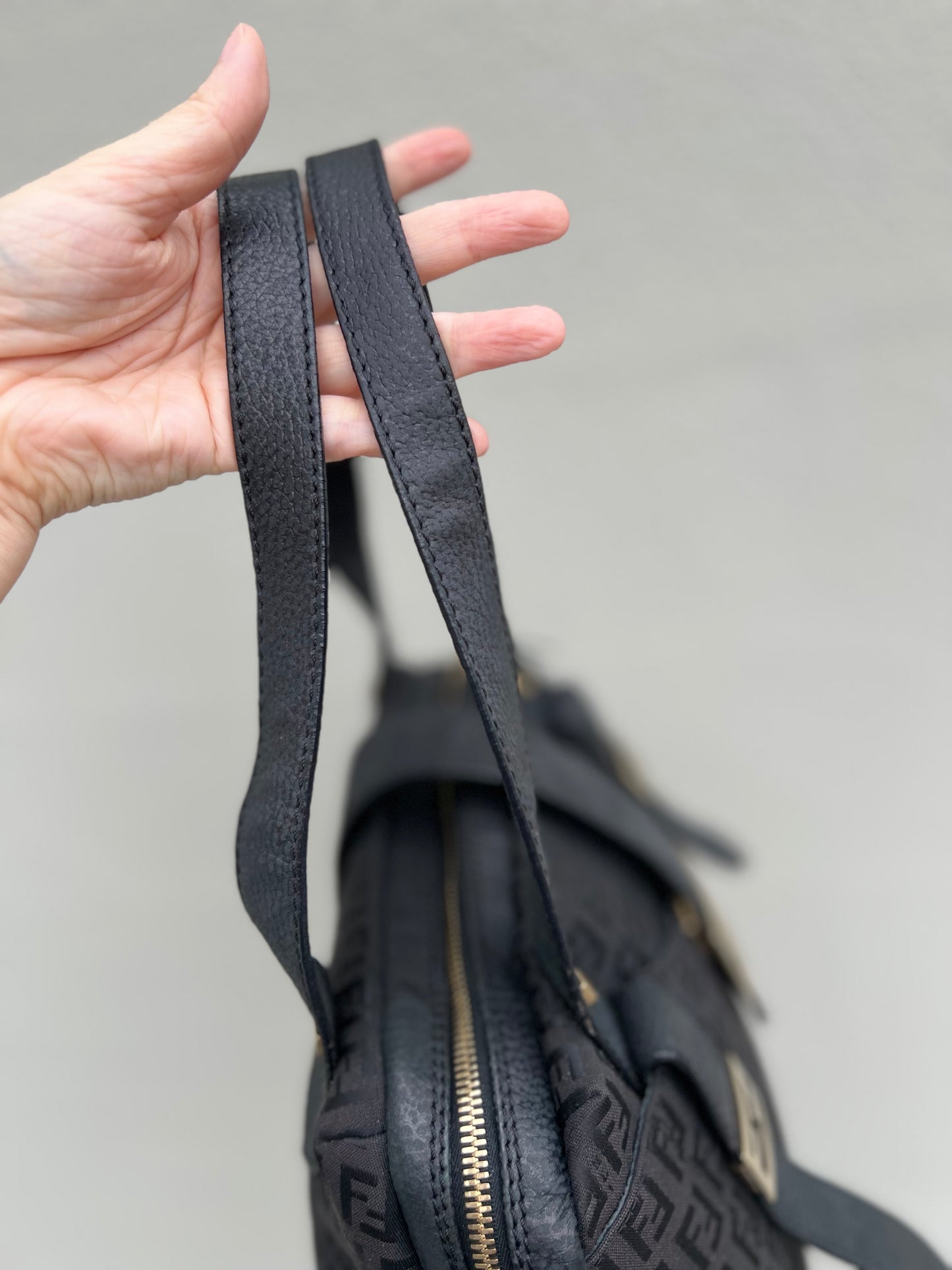 Pre-loved Fendi Baguette Mulitpocket Black Canvas and Leather Shoulder Bag