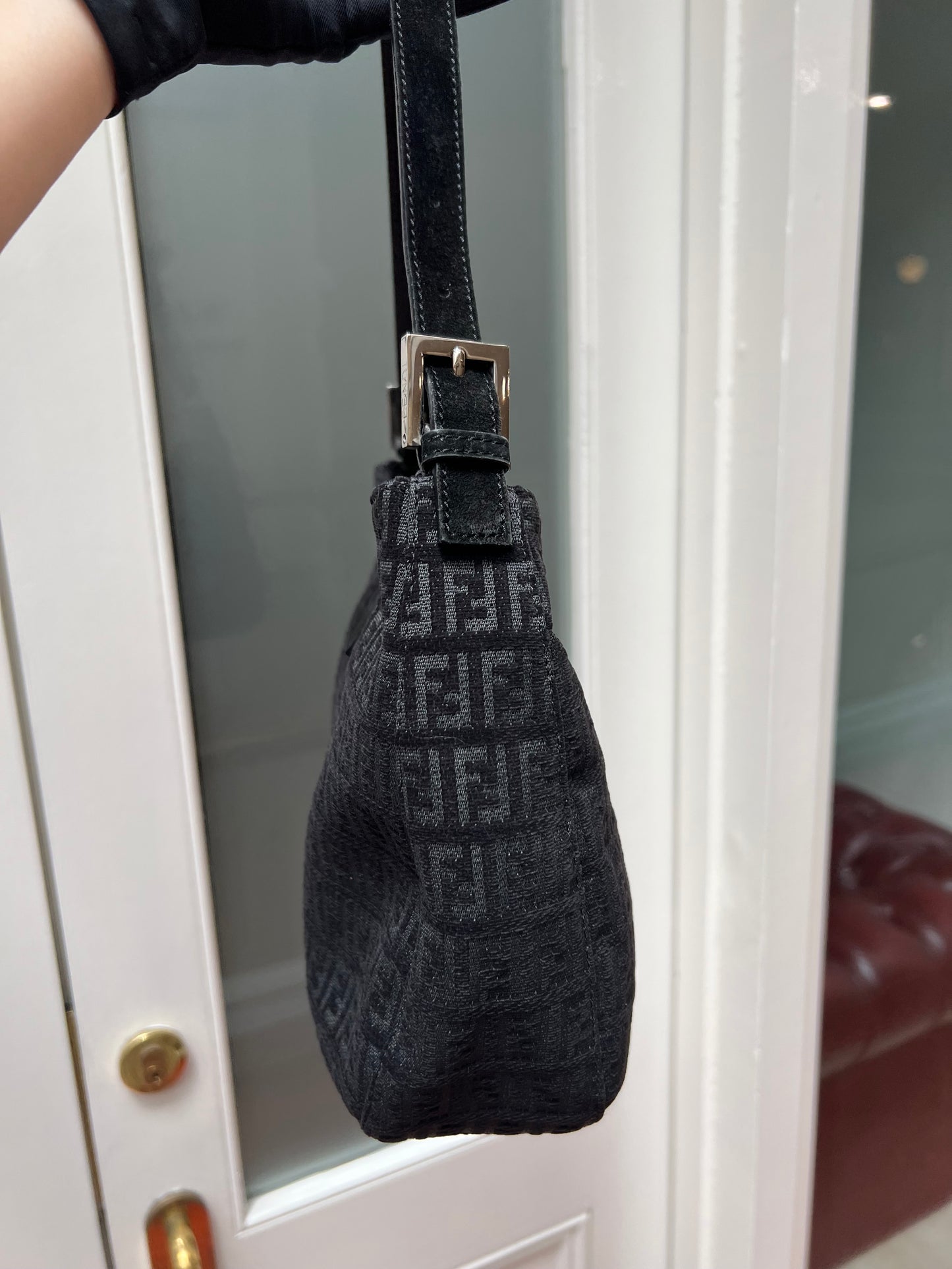 Pre-loved Fendi Velvet Zucchino Shoulder Bag Black