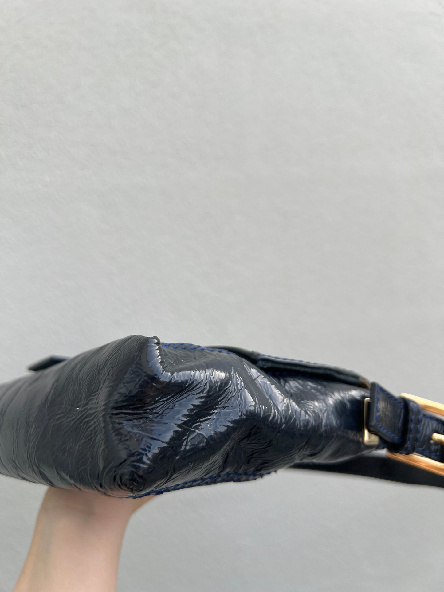 Pre-loved Fendi 3way Patent Leather Baguette Bag Navy Blue