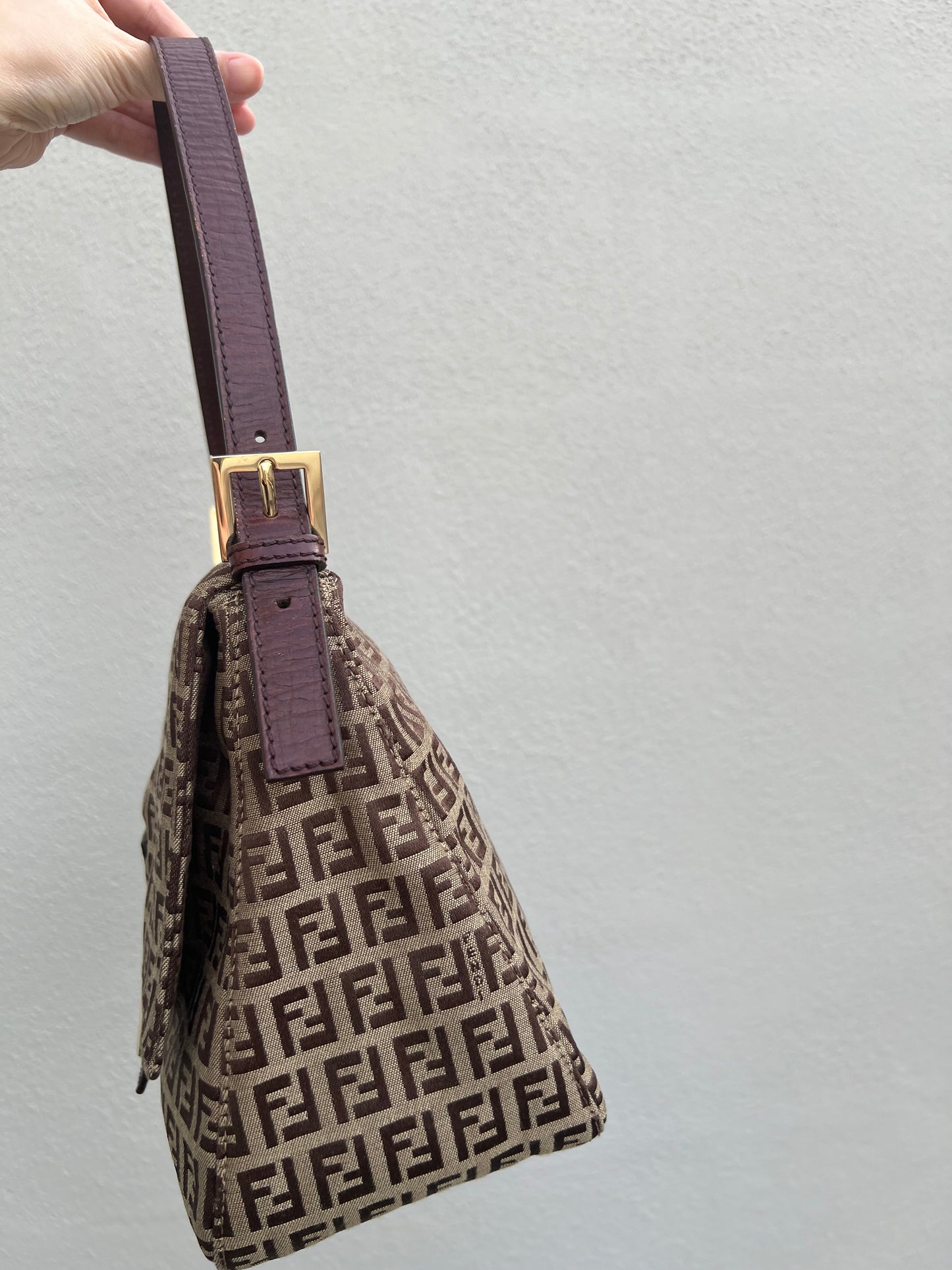 Pre-loved Fendi Vintage Zucchino Pattern Baguette Mamma Handbag