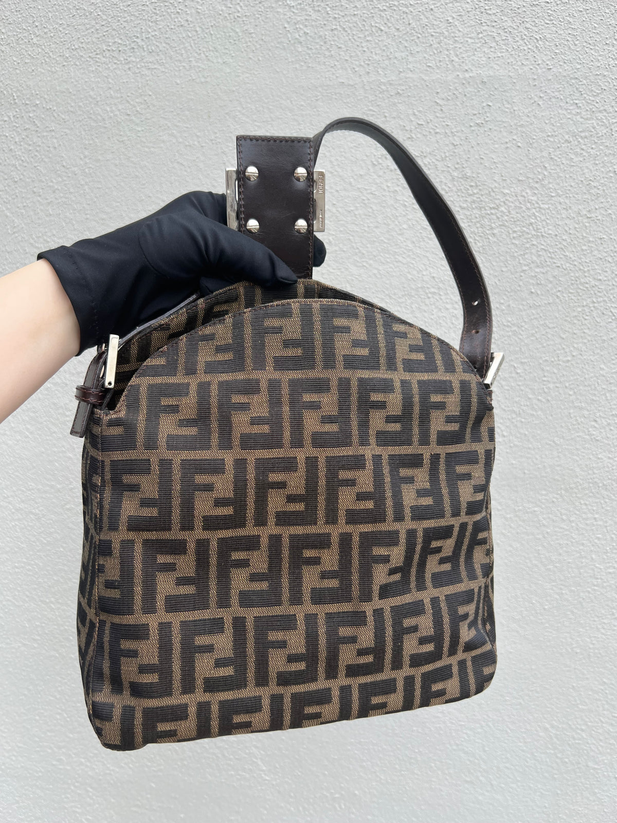 Pre-loved Fendi Zucca Double Flap Baguette Shoulder Bag