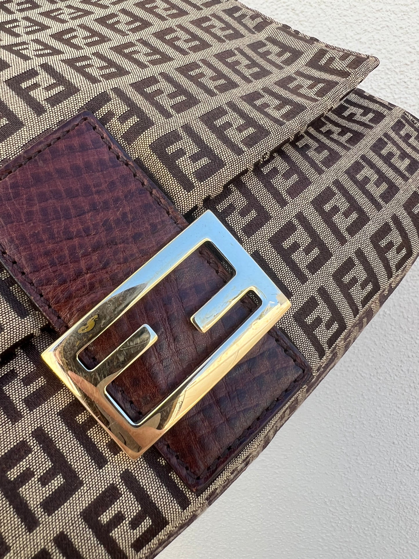 Pre-loved Fendi Vintage Zucchino Pattern Baguette Mamma Handbag