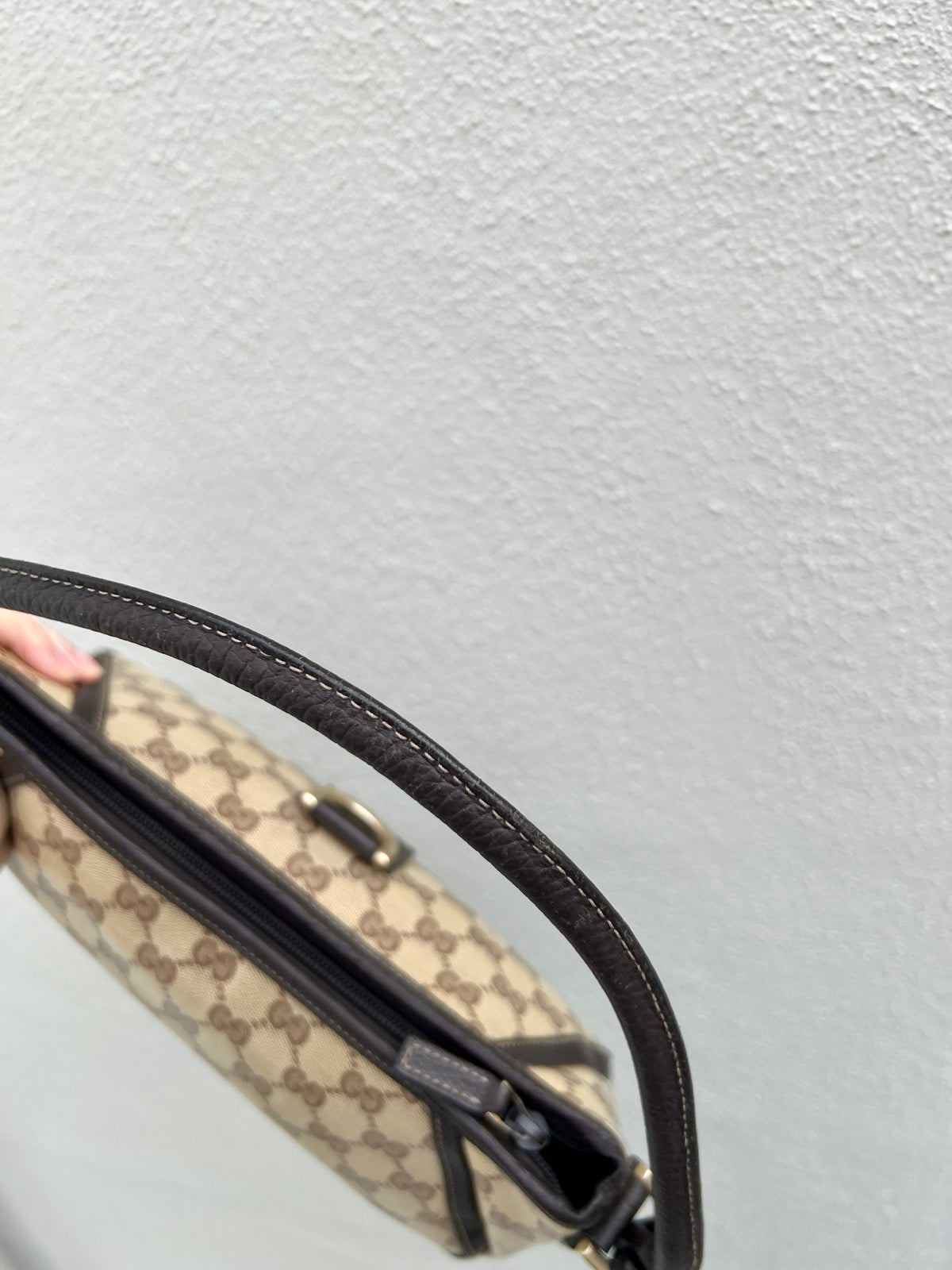 Pre-loved Gucci Crystal Coating GG Canvas Abbey Demi Hobo D-Ring Pochette