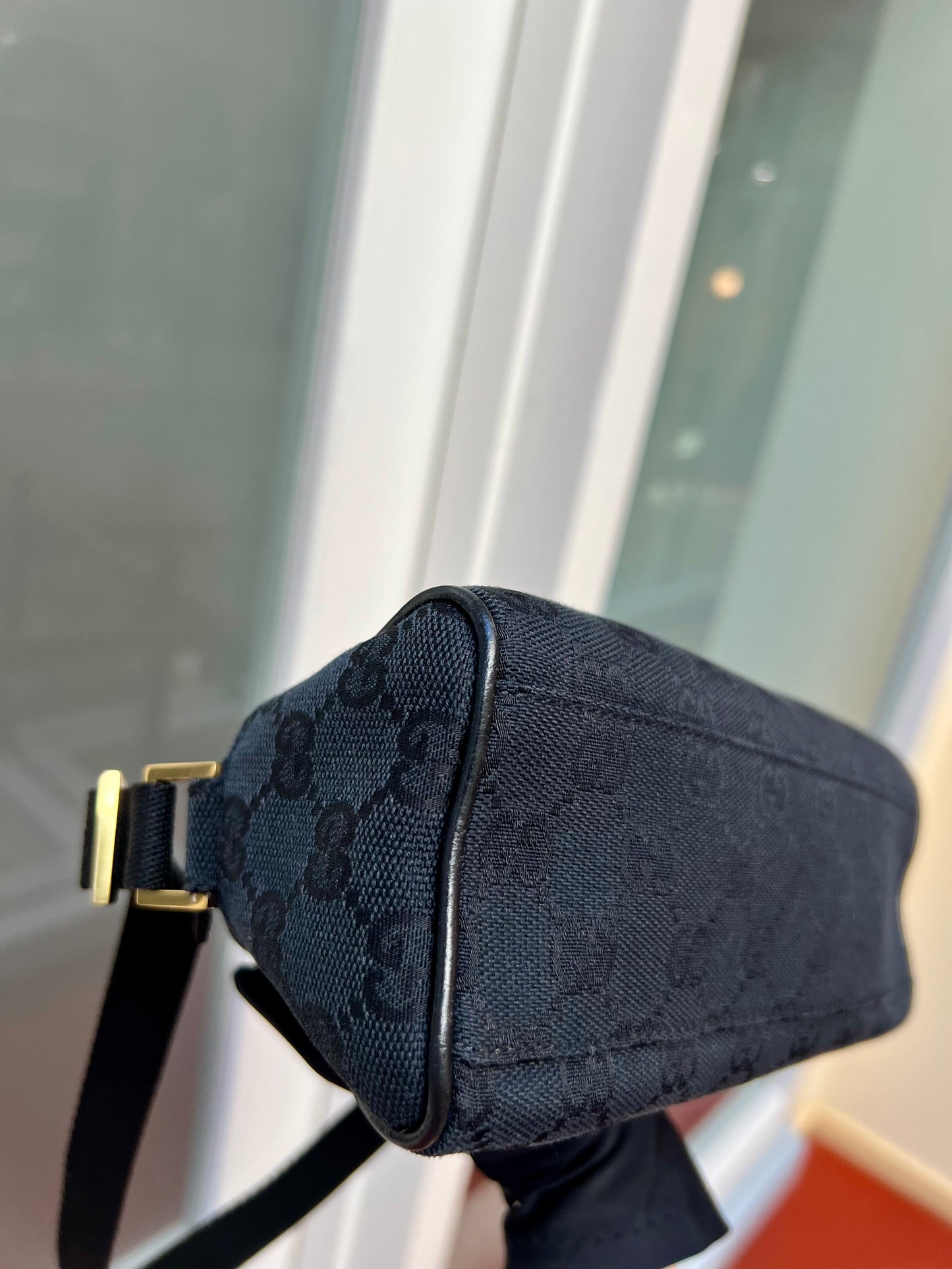 Pre-loved Gucci GG Monogram Half Moon Pochette Shoulder Bag Black