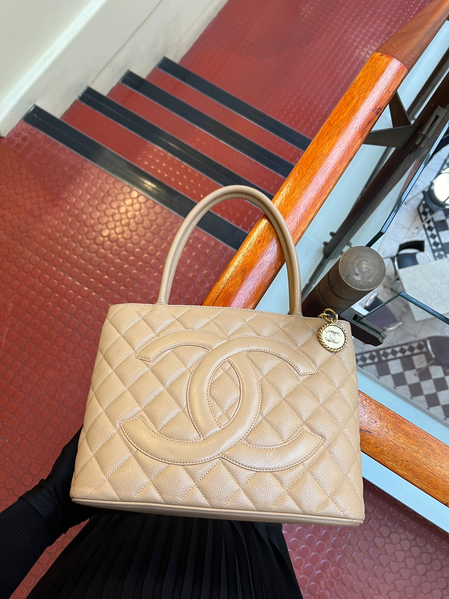 Pre-loved Chanel Caviar Medalion Tote Beige