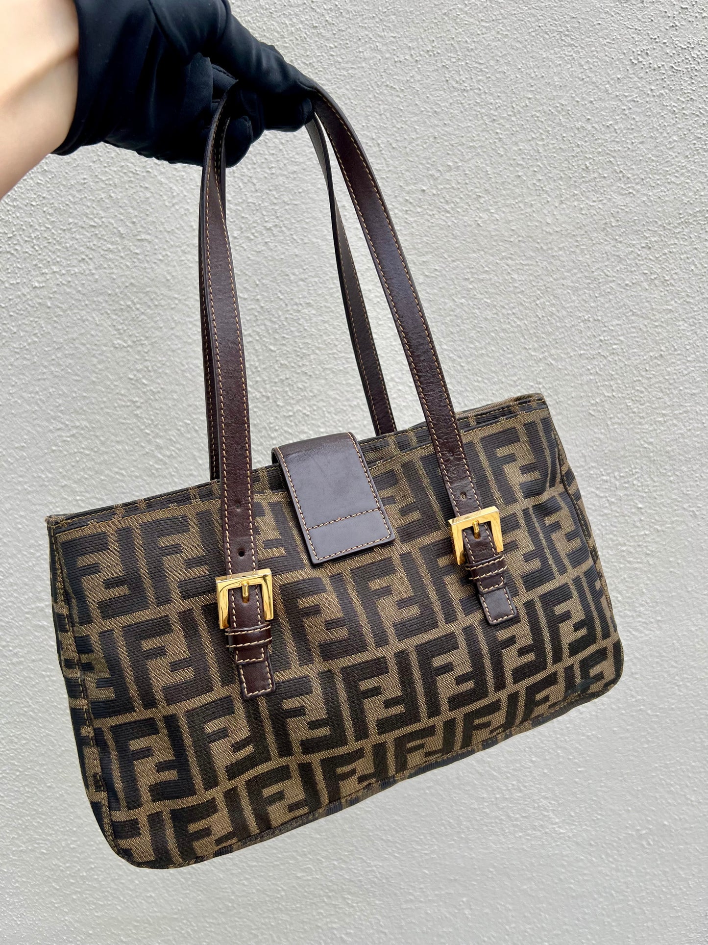 Pre-loved Fendi Zucca Brown Double Handle Bag