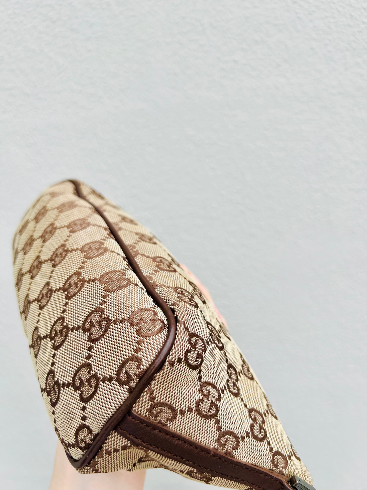 Pre-loved Gucci vintage GG Canvas Boat Baguette Bag Brown