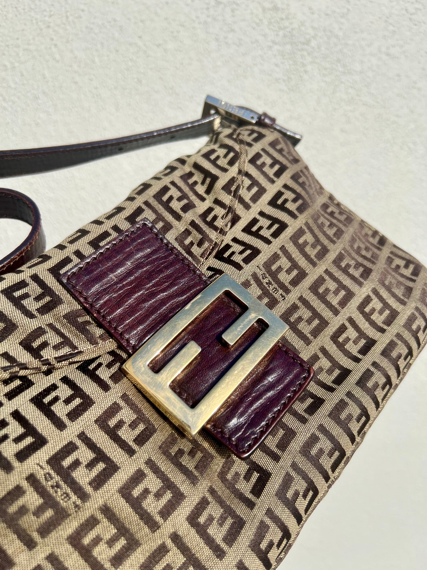 Pre-loved Fendi Vintage Zucchino Pattern Baguette Handbag Brown