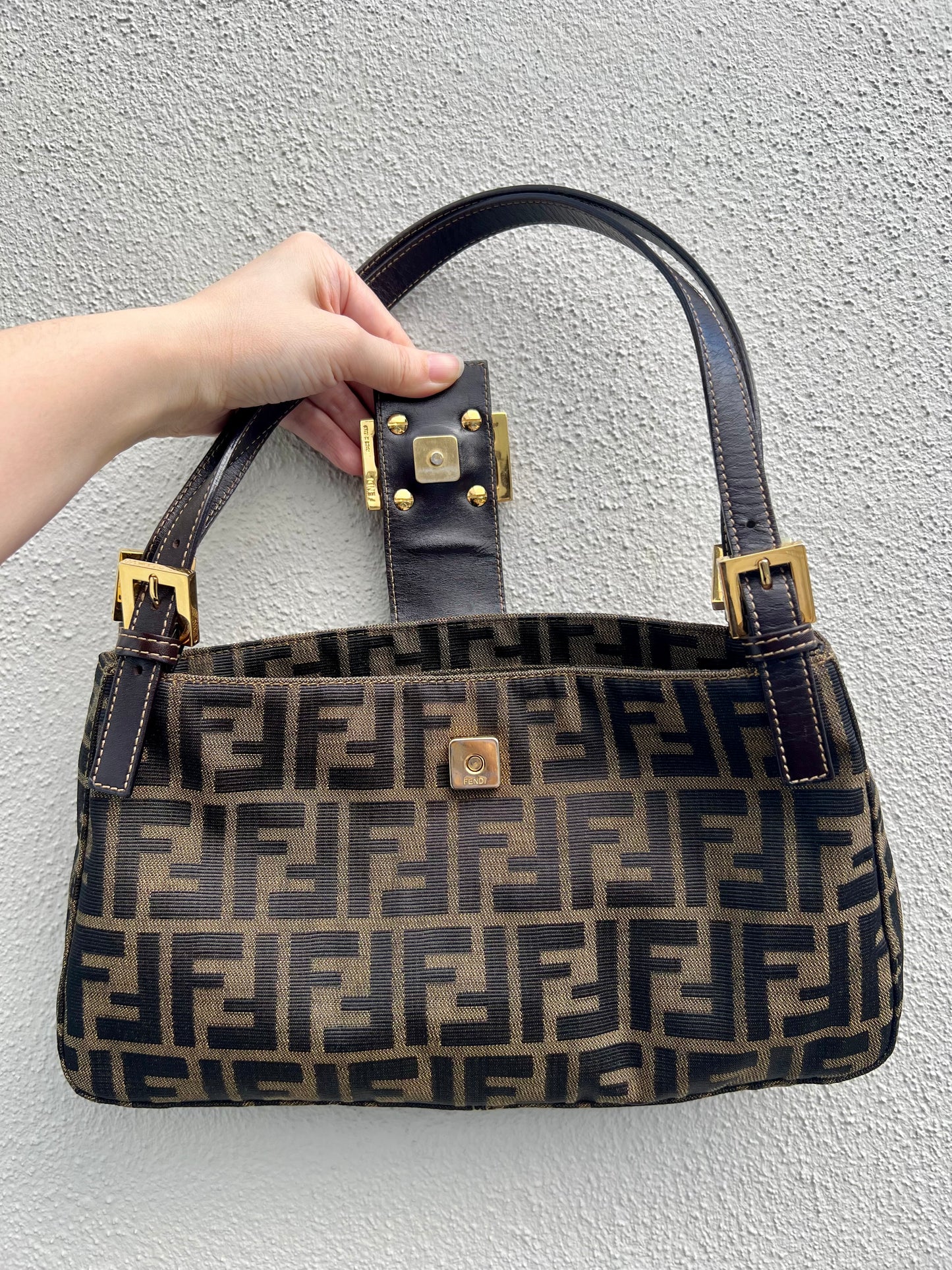 Pre-loved Fendi Zucca Canvas Shoulder Bag GHW