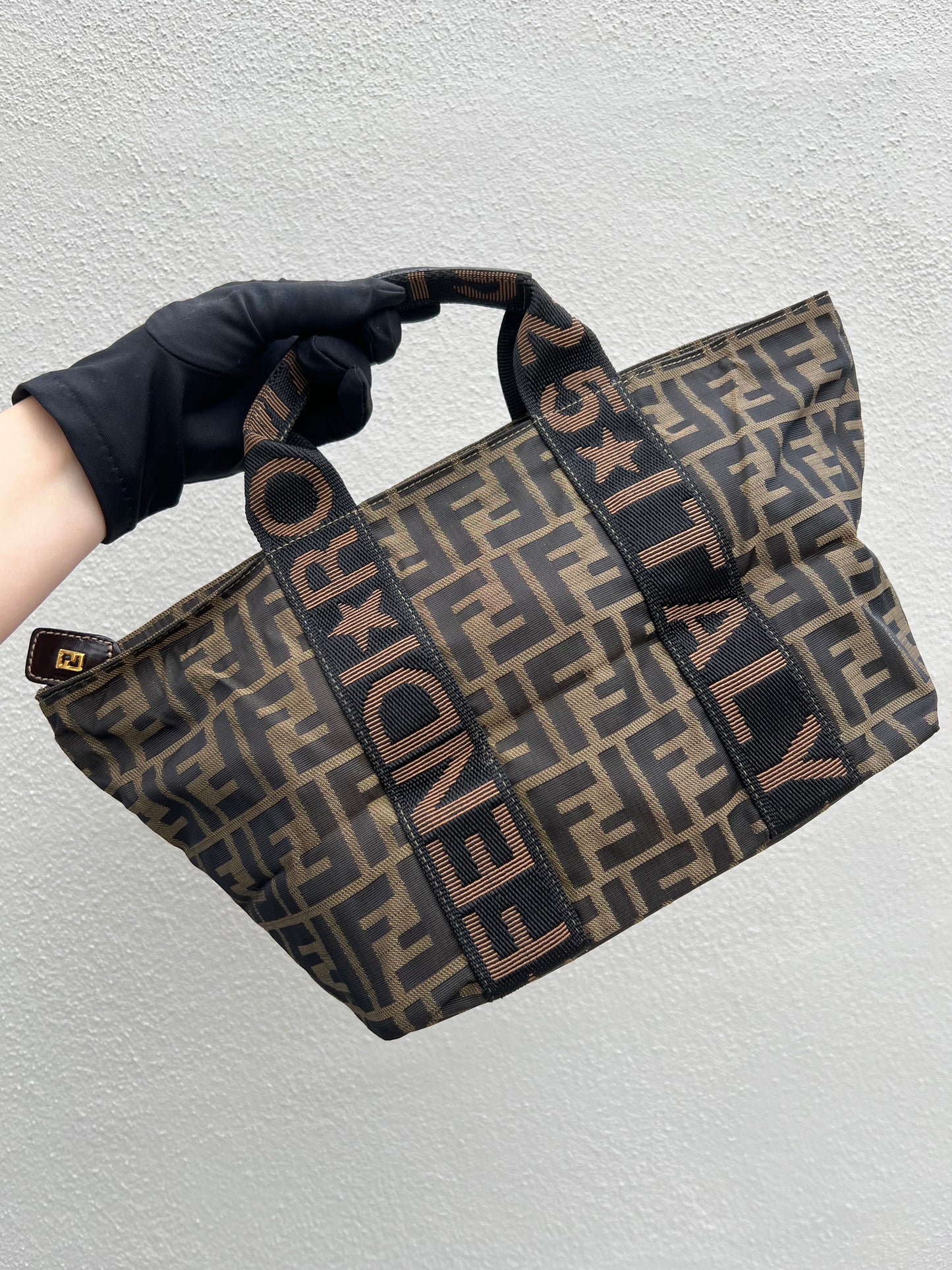 Pre-loved FENDI Zucca Canvas Hand Bag Brown