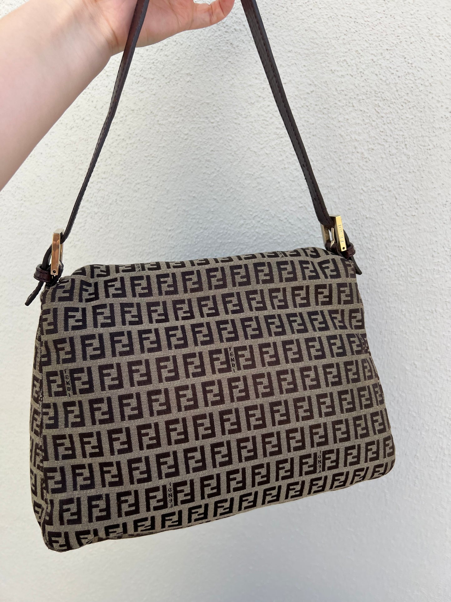 Pre-loved Fendi Vintage Zucchino Pattern Baguette Mamma Handbag