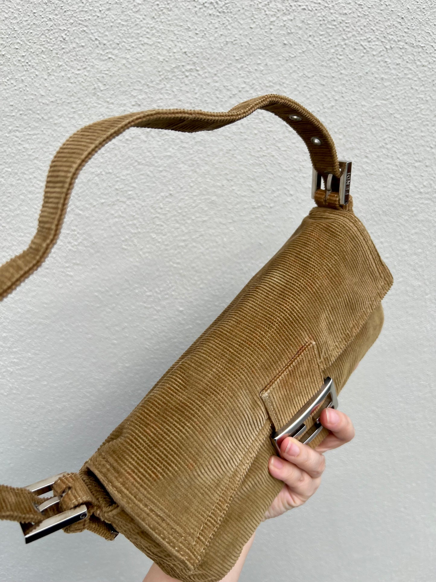 Pre-loved Fendi Camel-toned corduroy Corduroy Baguette Bag