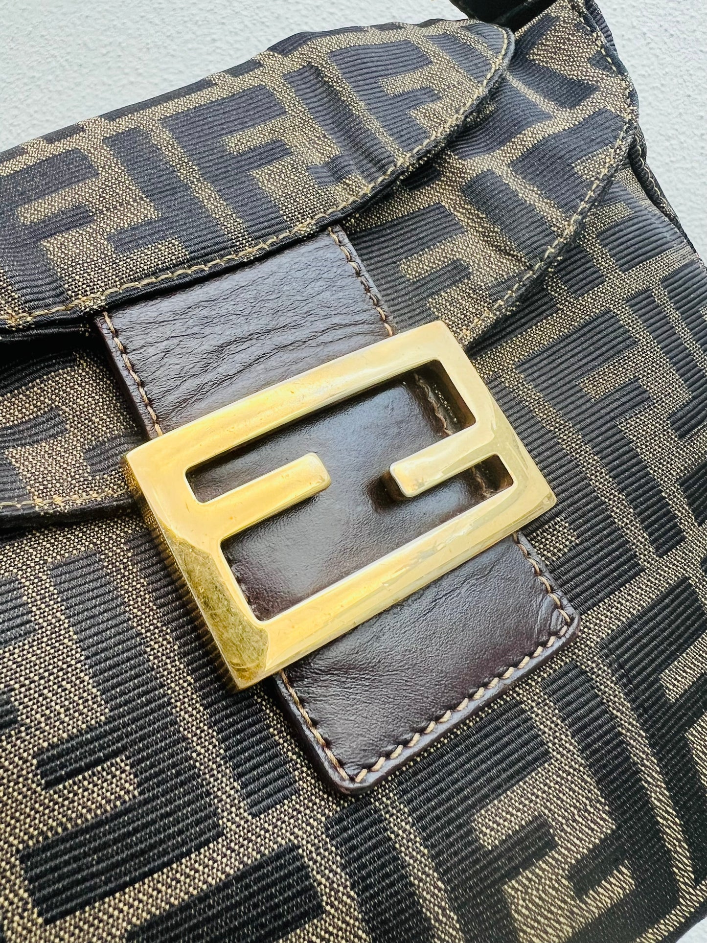 Pre-loved Fendi Zucca Double Flap Baguette Shoulder Bag