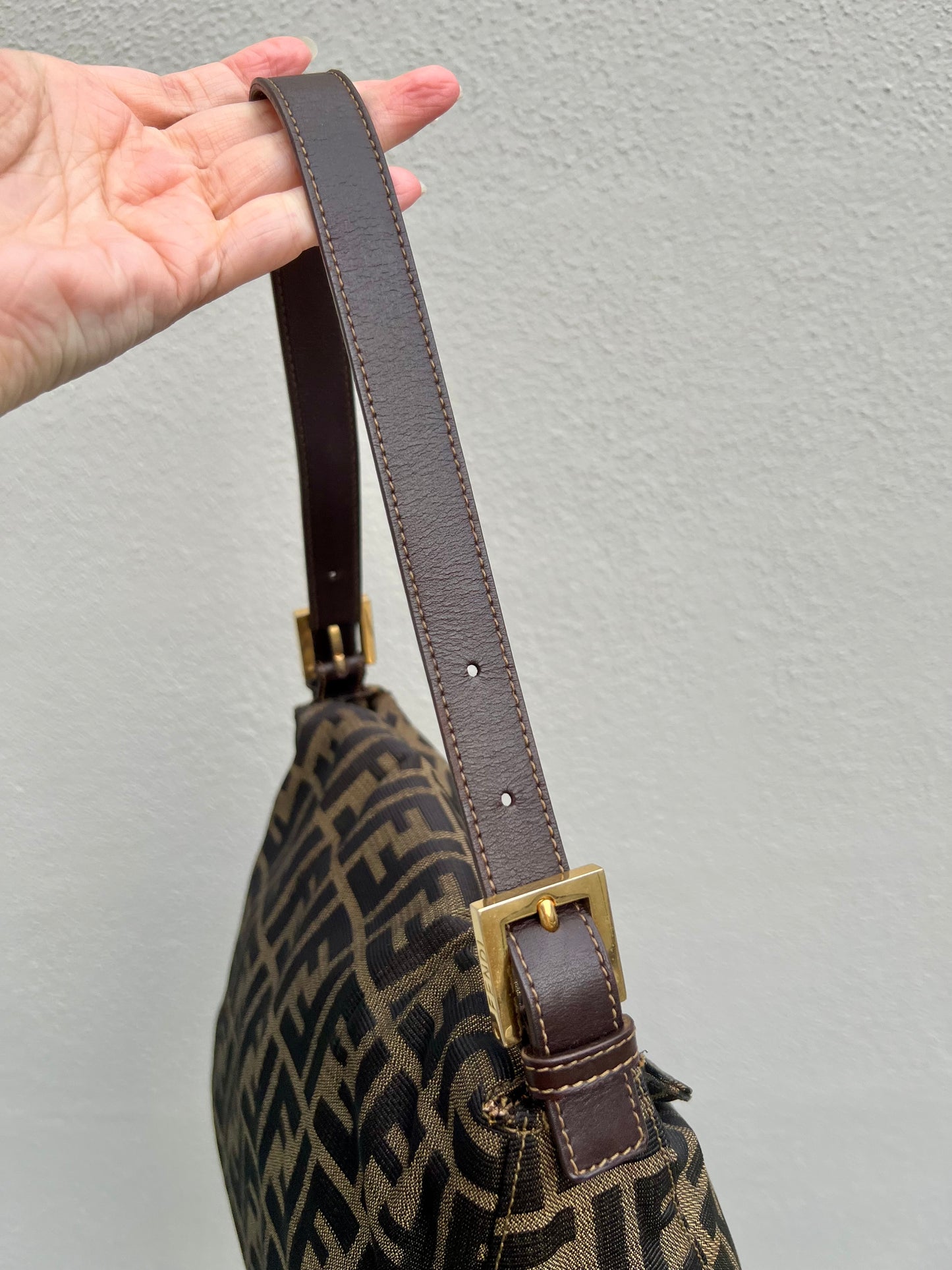 Pre-loved Fendi Zucca Double Flap Baguette Shoulder Bag