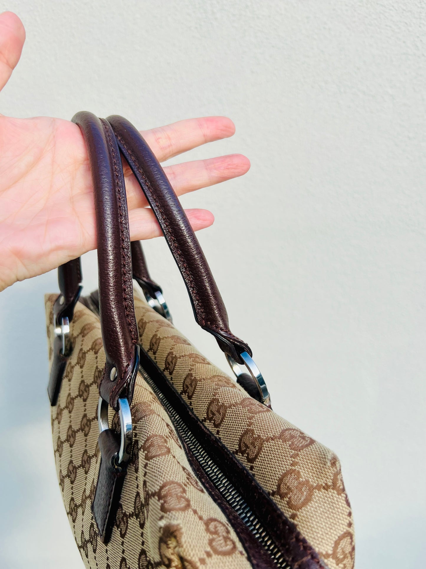 Pre-loved Gucci GG Canvas Boston Bag Brown