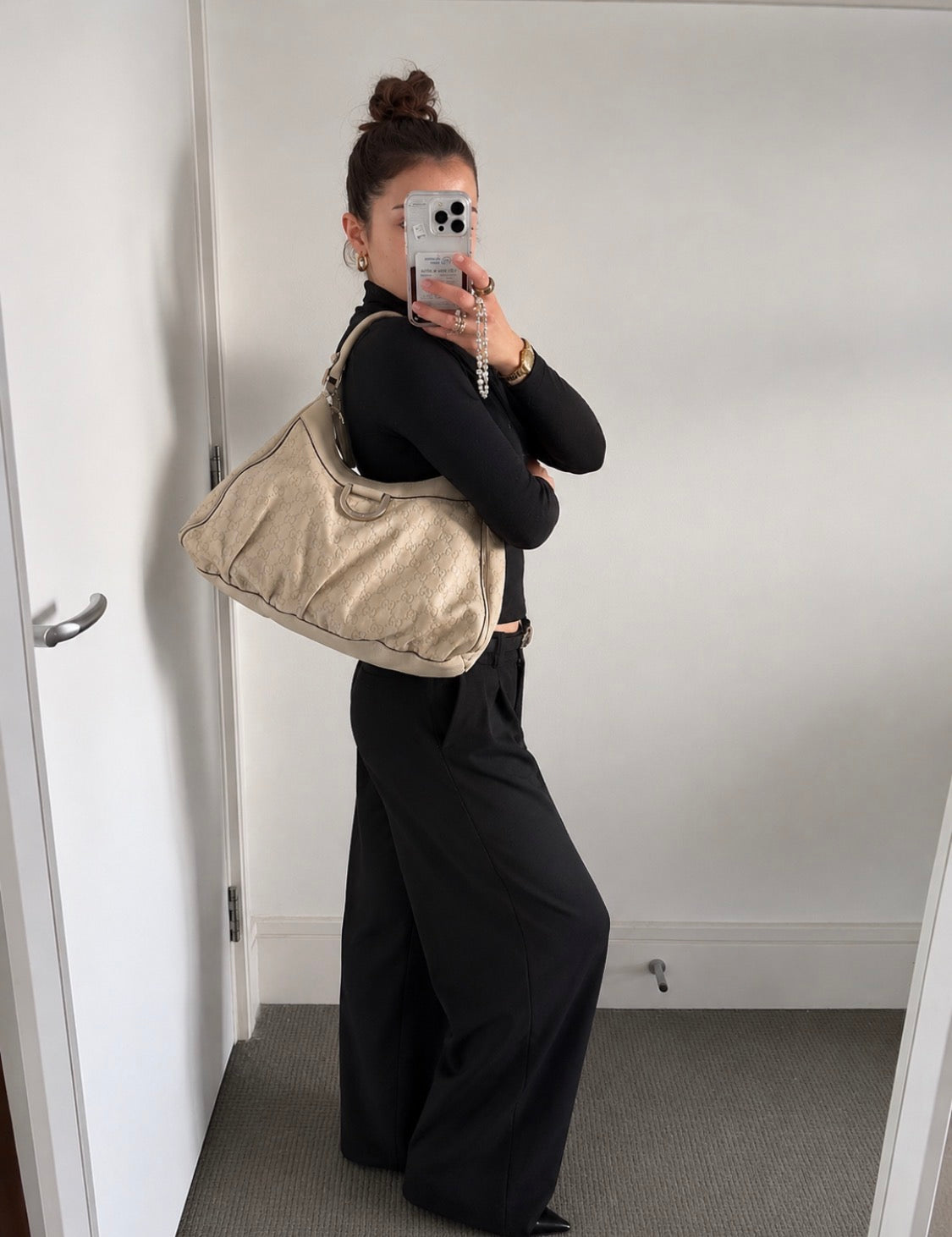 Pre-loved Gucci Abbey D-ring Guccissima Large Leather Hobo Bag Off White GHW