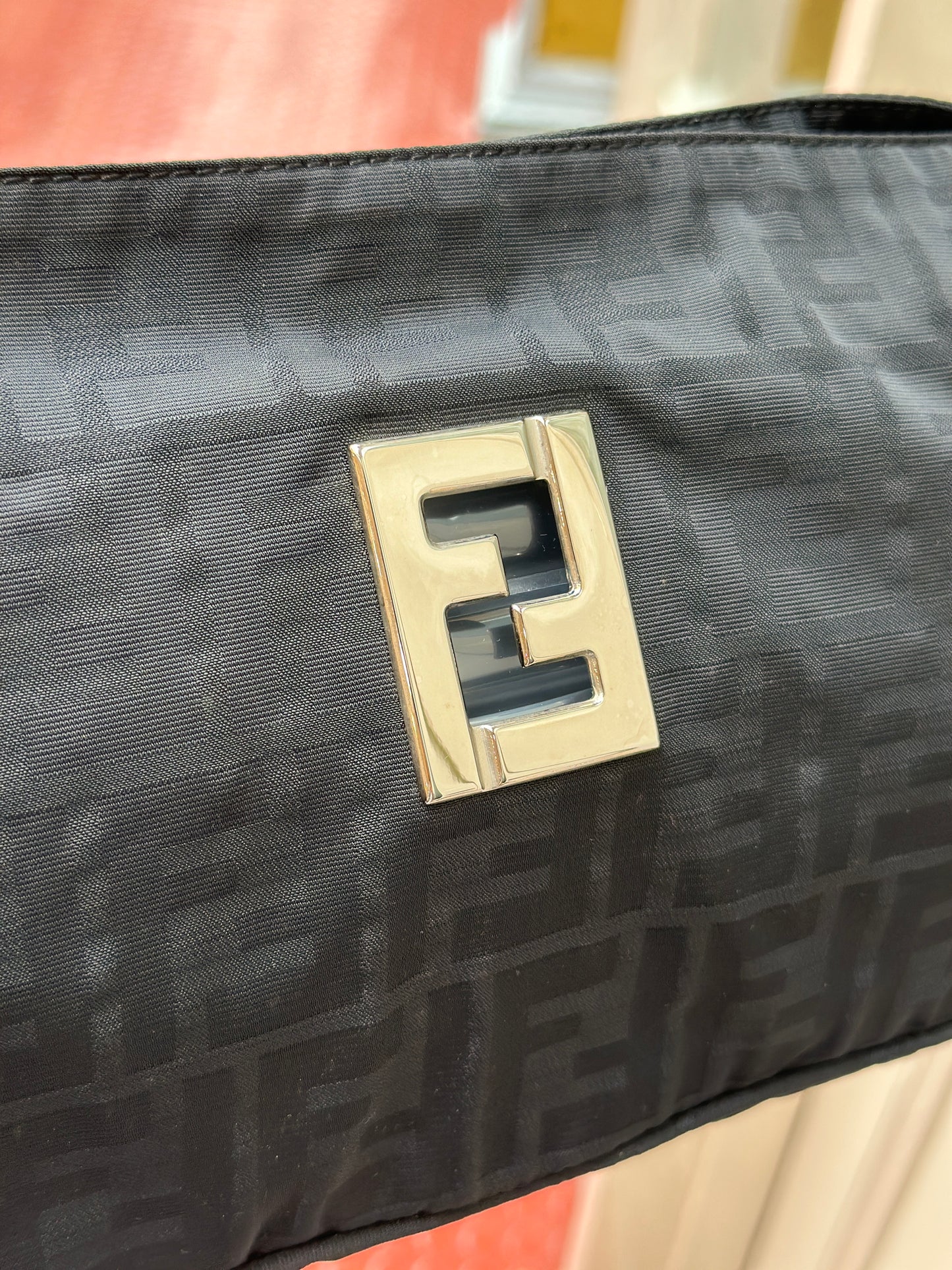 Pre-loved Fendi Zucco Print Hobo Shoulder Bag Black