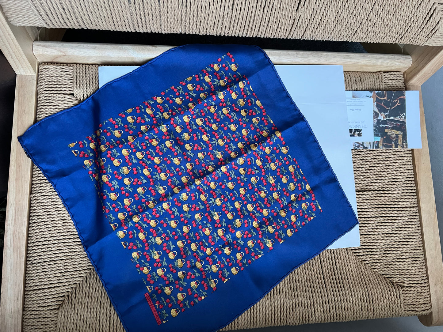 Pre-loved Hermès Cherry and Baskets Square Scarf