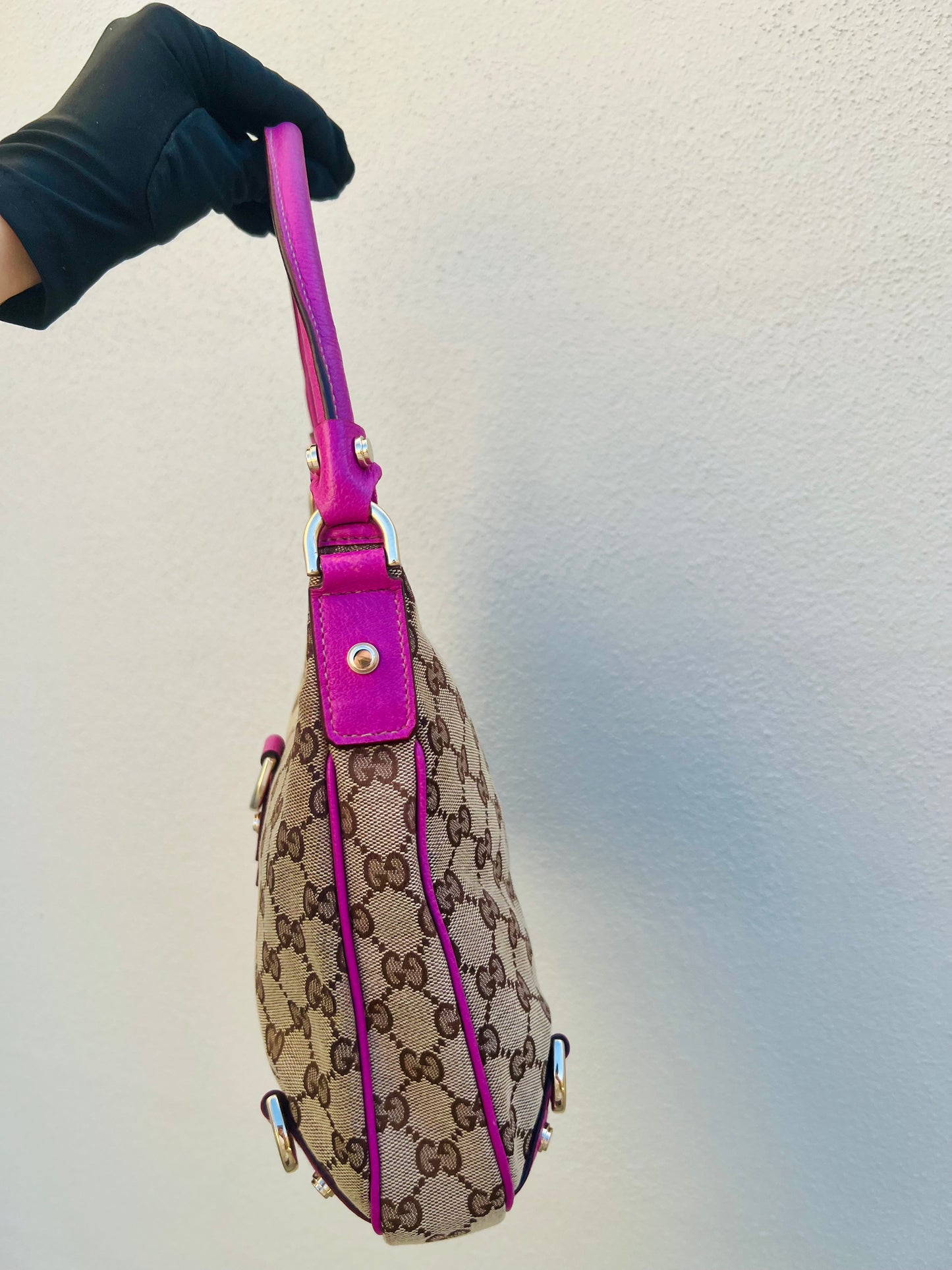Pre-loved Gucci GG Fabric Abbey Medium D-Ring Hobo Bag