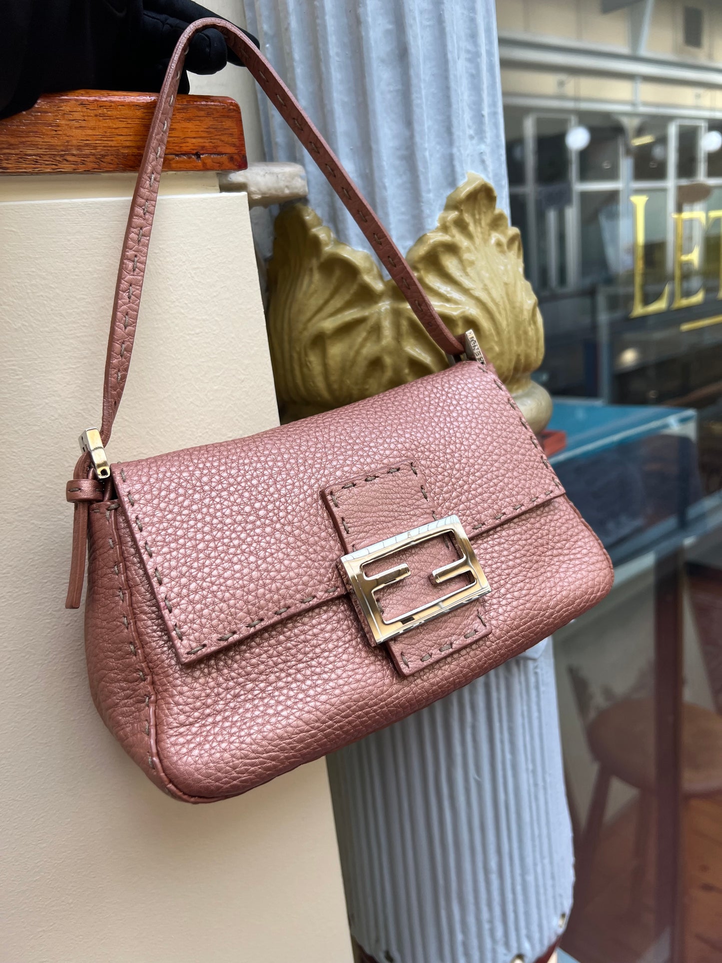 Pre-loved Fendi Selleria Pattern Leather Handbag Pink