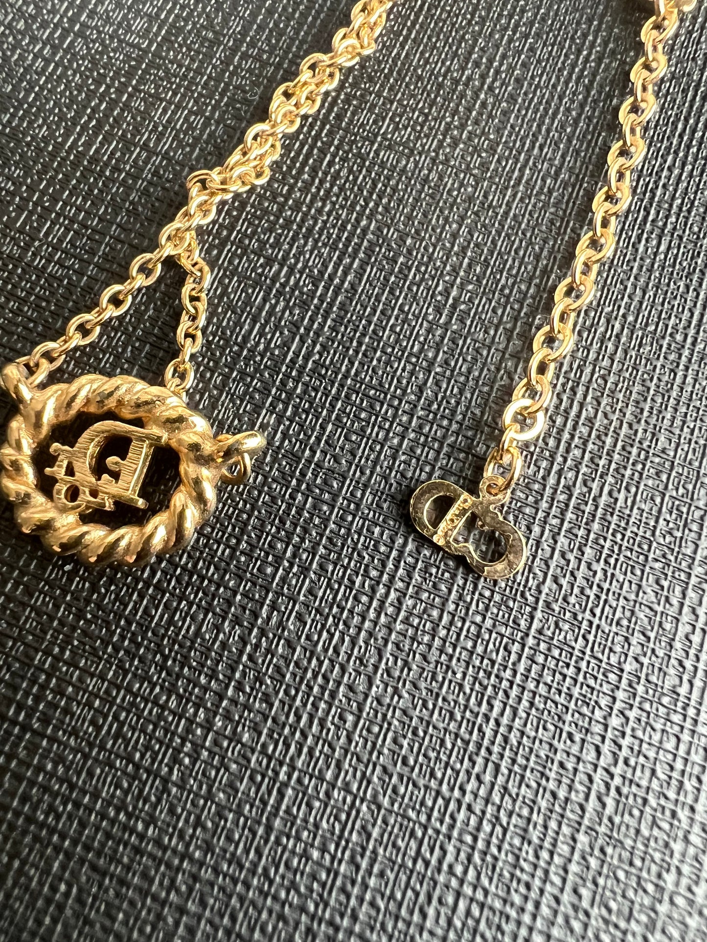 Pre-loved Vintage Dior Braided Gold Oval Logo Necklace