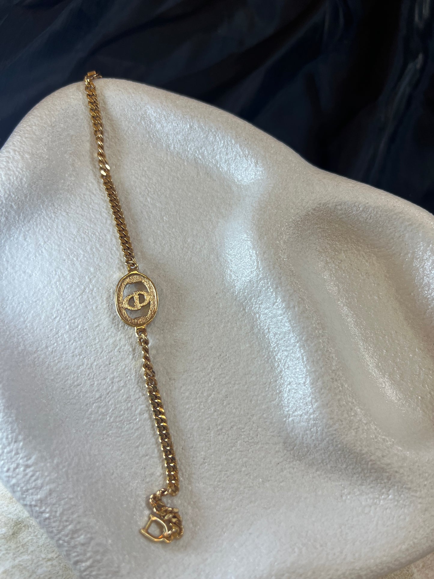 Pre-loved Christian Dior Vintage Gold Metal CD Crystals Logo Chain Bracelet