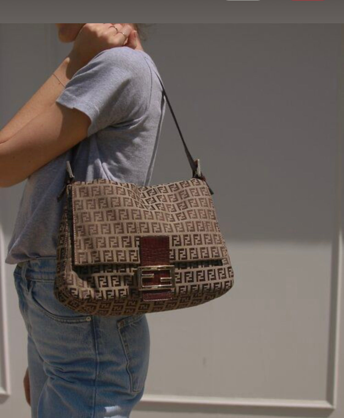 Pre-loved Fendi Vintage Zucchino Pattern Baguette Mamma Handbag